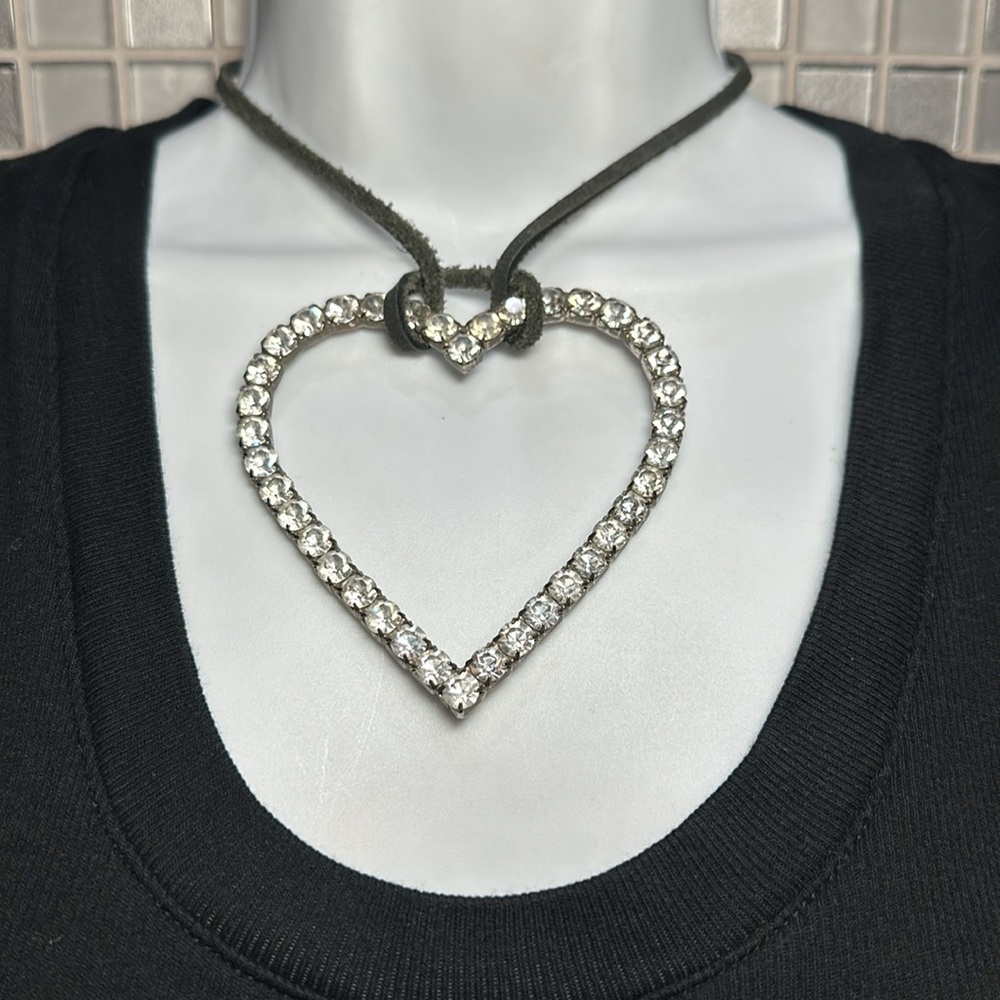 Vintage Big Bling Heart Necklace - Preloved Y2K Statement Piece